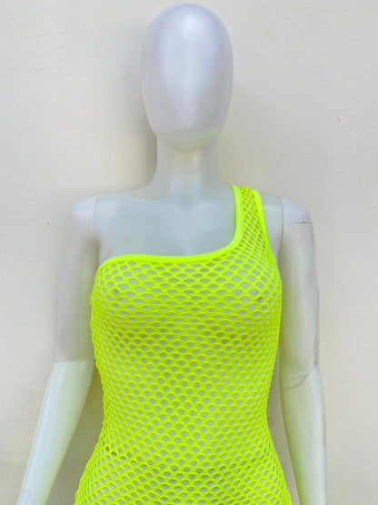 Vestido/Cover up en malla color verde neón.
