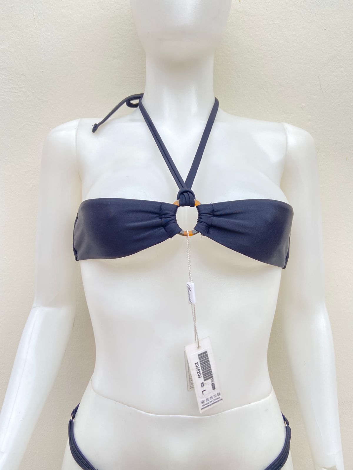 Biquini MERMAID SWIMWEAR Original, color negro con aro marrón en la parte central súper