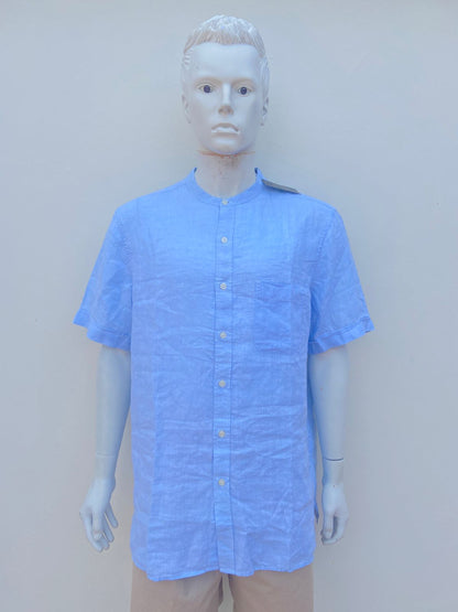 Camisa TASSO ELBA Original de 100% Lino, color azul claro.