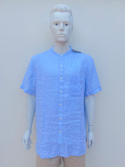 Camisa TASSO ELBA Original de 100% Lino, color azul claro.