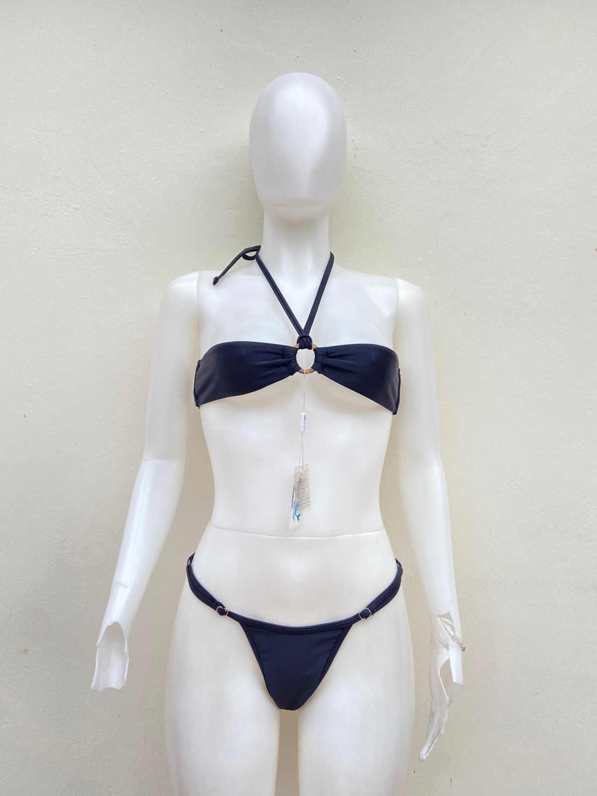 Biquini MERMAID SWIMWEAR Original, color negro con aro marrón en la parte central súper