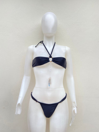 Biquini MERMAID SWIMWEAR Original, color negro con aro marrón en la parte central súper