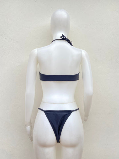 Biquini MERMAID SWIMWEAR Original, color negro con aro marrón en la parte central súper