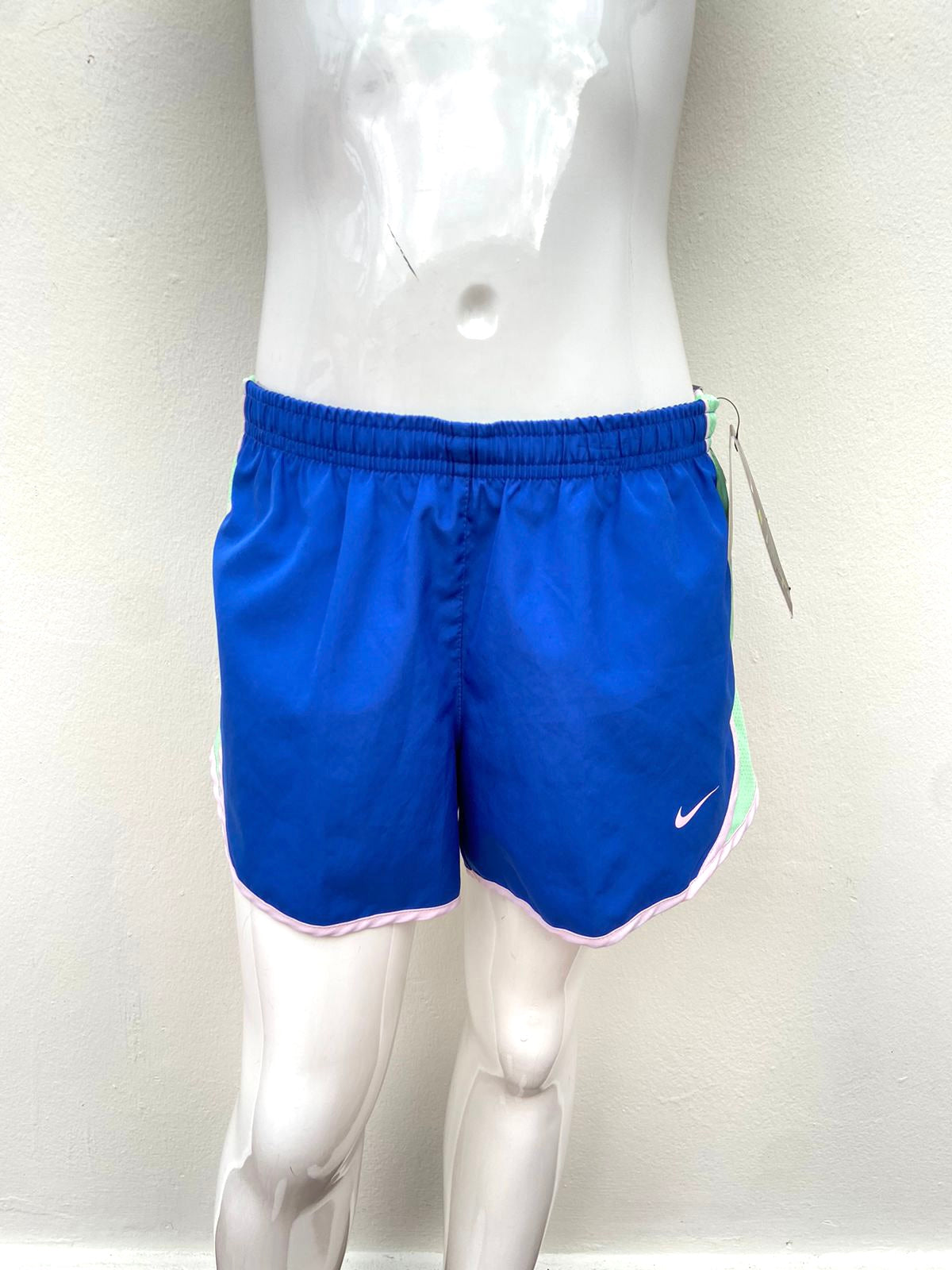 Short deportivo Nike Standard Fit original azul oscuro con raya verde y rosado claro  lados y debajo lazo ajustable