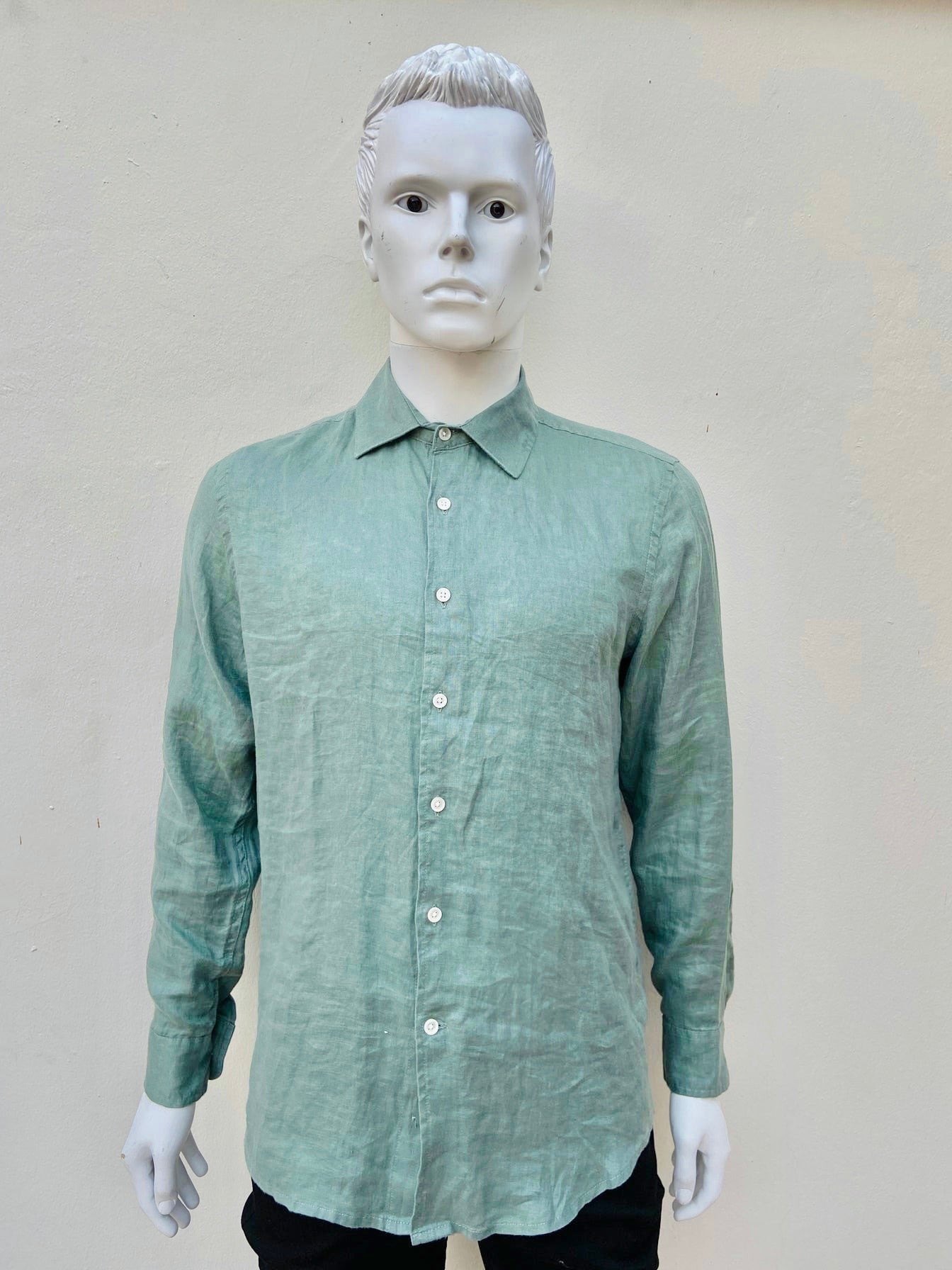 Camisa TASSO ELBA original verde mangas largas, lino.