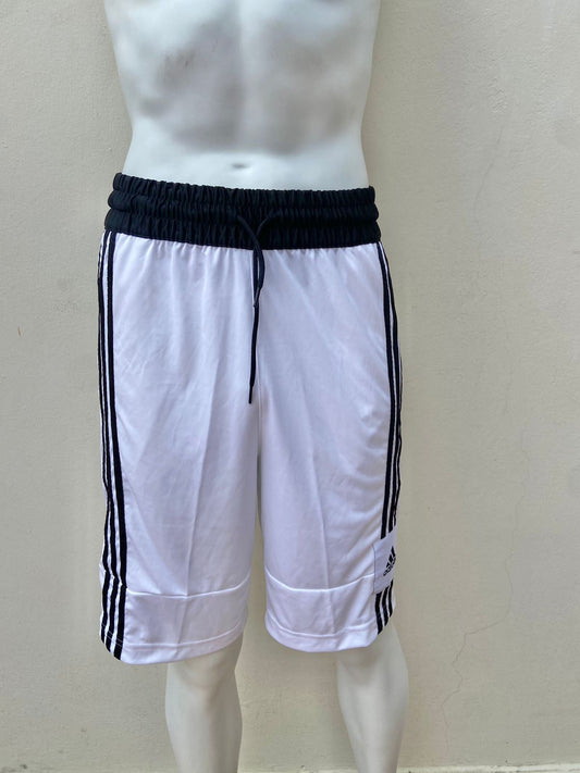 Bermuda Adidas original Blanca con rayas en color negro en los lados y letras de la marca en lado