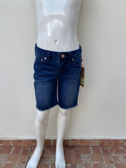 Bermuda jeans niños True Religion original azul marino un poco claro en la parte del frente y detrás sin ruedo liso
