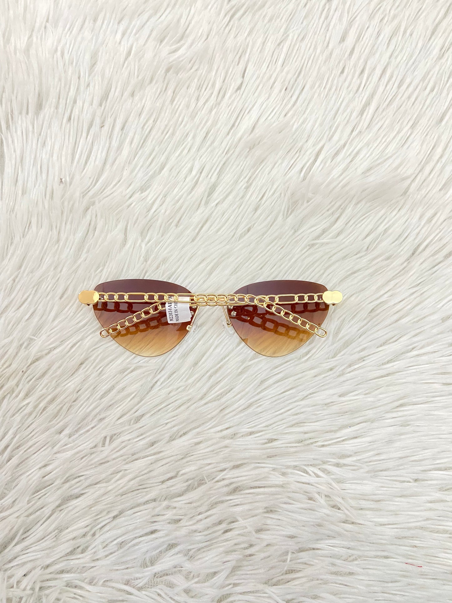 Lentes polycarbonate Fashion Nova original cristal de color marron y montura de color dorado con estilo cadena PROTECCION UV 100